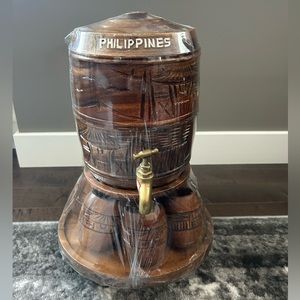 NEW Wooden Barrel Drink Dispenser w Stand & 6 Cups